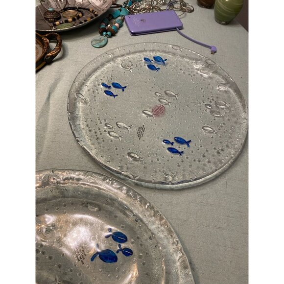 Original Vetro Glass Italian Art Glass "Fish" Serving Platters (Pair) | Empoli, - Picture 1 of 12